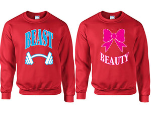Beast Beauty couple sweatshirts. Red sweaters for men, sweaters for women. Sweat shirt. Matching sweatshirts for couples