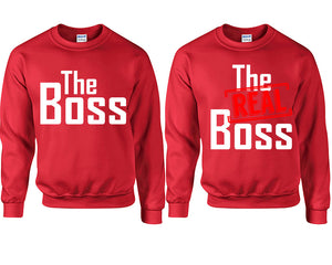 The Boss The Real Boss couple sweatshirts. Red sweaters for men, sweaters for women. Sweat shirt. Matching sweatshirts for couples
