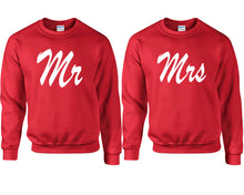 Cargar imagen en el visor de la galería, Mr and Mrs couple sweatshirts. Red sweaters for men, sweaters for women. Sweat shirt. Matching sweatshirts for couples
