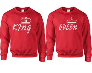 King and Queen couple sweatshirts. Red sweaters for men, sweaters for women. Sweat shirt. Matching sweatshirts for couples