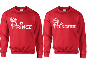 Prince Princess couple sweatshirts. Red sweaters for men, sweaters for women. Sweat shirt. Matching sweatshirts for couples