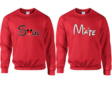 Load image into Gallery viewer, Soul and Mate couple sweatshirts. Red sweaters for men, sweaters for women. Sweat shirt. Matching sweatshirts for couples
