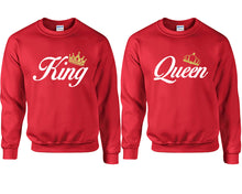 Cargar imagen en el visor de la galería, King and Queen couple sweatshirts. Red sweaters for men, sweaters for women. Sweat shirt. Matching sweatshirts for couples
