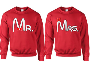 Mr Mrs couple sweatshirts. Red sweaters for men, sweaters for women. Sweat shirt. Matching sweatshirts for couples