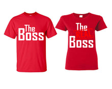 Load image into Gallery viewer, The Boss The Real Boss matching couple shirts.Couple shirts, Red t shirts for men, t shirts for women. Couple matching shirts.
