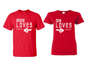 She Loves Me and He Loves Me matching couple shirts.Couple shirts, Red t shirts for men, t shirts for women. Couple matching shirts.