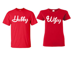 Hubby and Wifey matching couple shirts.Couple shirts, Red t shirts for men, t shirts for women. Couple matching shirts.