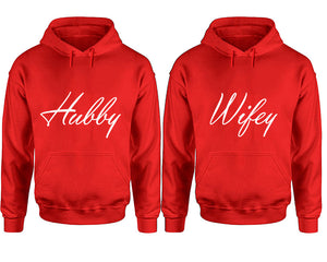 Hubby and Wifey hoodies, Matching couple hoodies, Red pullover hoodies
