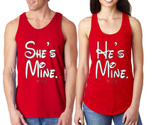 將圖片載入圖庫檢視器 She&#39;s Mine He&#39;s Mine  matching couple tank tops. Couple shirts, Red tank top for men, tank top for women. Cute shirts.
