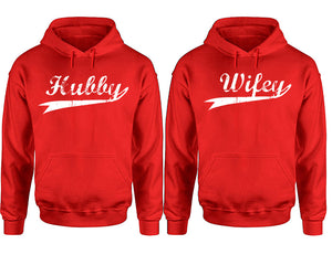 Hubby Wifey hoodie, Matching couple hoodies, Red pullover hoodies. Couple jogger pants and hoodies set.
