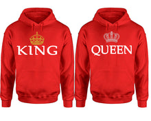 Cargar imagen en el visor de la galería, King Queen hoodie, Matching couple hoodies, Red pullover hoodies. Couple jogger pants and hoodies set.
