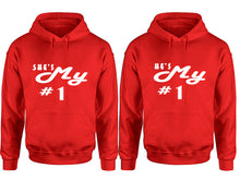 Load image into Gallery viewer, She&#39;s My Number 1 and He&#39;s My Number 1 hoodies, Matching couple hoodies, Red pullover hoodies

