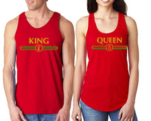 Cargar imagen en el visor de la galería, King Queen  matching couple tank tops. Couple shirts, Red tank top for men, tank top for women. Cute shirts.
