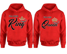 將圖片載入圖庫檢視器 King Queen hoodie, Matching couple hoodies, Red pullover hoodies. Couple jogger pants and hoodies set.

