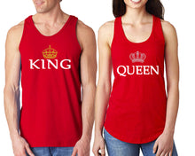 Load image into Gallery viewer, King Queen  matching couple tank tops. Couple shirts, Red tank top for men, tank top for women. Cute shirts.
