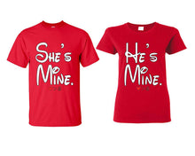 Cargar imagen en el visor de la galería, She&#39;s Mine He&#39;s Mine matching couple shirts.Couple shirts, Red t shirts for men, t shirts for women. Couple matching shirts.
