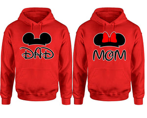 Dad Mom hoodie, Matching couple hoodies, Red pullover hoodies. Couple jogger pants and hoodies set.