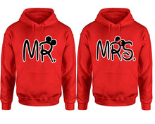 Cargar imagen en el visor de la galería, Mr Mrs hoodie, Matching couple hoodies, Red pullover hoodies. Couple jogger pants and hoodies set.
