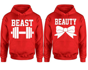 Beast Beauty hoodie, Matching couple hoodies, Red pullover hoodies. Couple jogger pants and hoodies set.