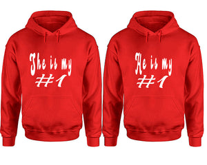 She's My Number 1 and He's My Number 1 hoodies, Matching couple hoodies, Red pullover hoodies