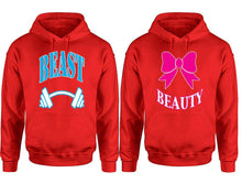 將圖片載入圖庫檢視器 Beast Beauty hoodie, Matching couple hoodies, Red pullover hoodies. Couple jogger pants and hoodies set.
