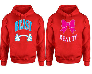 Beast Beauty hoodie, Matching couple hoodies, Red pullover hoodies. Couple jogger pants and hoodies set.