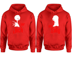 Her Jack His Sally hoodie, Matching couple hoodies, Red pullover hoodies. Couple jogger pants and hoodies set.