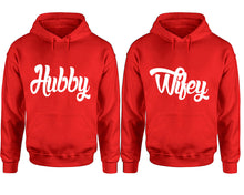 Cargar imagen en el visor de la galería, Hubby and Wifey hoodies, Matching couple hoodies, Red pullover hoodies
