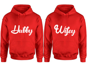 Hubby and Wifey hoodies, Matching couple hoodies, Red pullover hoodies