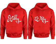 Cargar imagen en el visor de la galería, Hubby and Wifey hoodies, Matching couple hoodies, Red pullover hoodies
