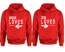 Load image into Gallery viewer, She Loves Me and He Loves Me hoodies, Matching couple hoodies, Red pullover hoodies
