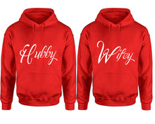 Görseli Galeri görüntüleyiciye yükleyin, Hubby and Wifey hoodies, Matching couple hoodies, Red pullover hoodies
