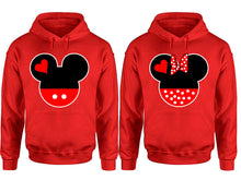 Cargar imagen en el visor de la galería, Mickey Minnie hoodie, Matching couple hoodies, Red pullover hoodies. Couple jogger pants and hoodies set.
