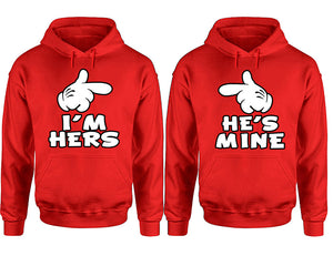 I'm Hers He's Mine hoodie, Matching couple hoodies, Red pullover hoodies. Couple jogger pants and hoodies set.