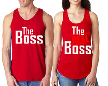 Load image into Gallery viewer, The Boss The Real Boss  matching couple tank tops. Couple shirts, Red tank top for men, tank top for women. Cute shirts.
