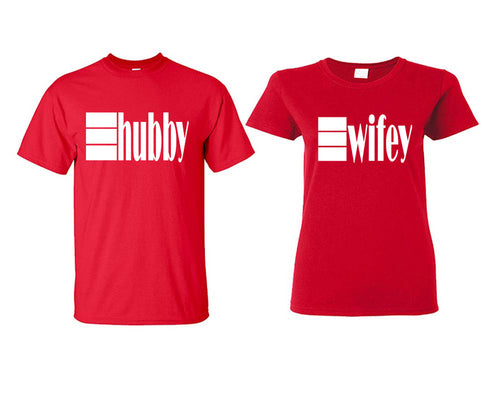 Hubby and Wifey matching couple shirts.Couple shirts, Red t shirts for men, t shirts for women. Couple matching shirts.