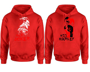 Her Joker His Harley hoodie, Matching couple hoodies, Red pullover hoodies. Couple jogger pants and hoodies set.