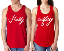 이미지를 갤러리 뷰어에 로드 , Hubby Wifey  matching couple tank tops. Couple shirts, Red tank top for men, tank top for women. Cute shirts.
