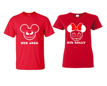 Load image into Gallery viewer, Her Jack and His Sally matching couple shirts.Couple shirts, Red t shirts for men, t shirts for women. Couple matching shirts.
