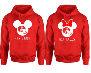 Her Jack and His Sally hoodie, Matching couple hoodies, Red pullover hoodies. Couple jogger pants and hoodies set.