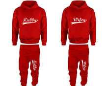 將圖片載入圖庫檢視器 Hubby and Wifey matching top and bottom set, Red hoodie and sweatpants sets for mens hoodie and jogger set womens. Matching couple joggers.
