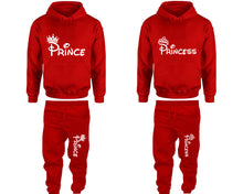 Cargar imagen en el visor de la galería, Prince and Princess matching top and bottom set, Red hoodie and sweatpants sets for mens hoodie and jogger set womens. Matching couple joggers.
