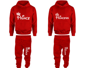 Prince and Princess matching top and bottom set, Red hoodie and sweatpants sets for mens hoodie and jogger set womens. Matching couple joggers.
