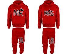 Cargar imagen en el visor de la galería, Mr and Mrs matching top and bottom set, Red hoodie and sweatpants sets for mens hoodie and jogger set womens. Matching couple joggers.
