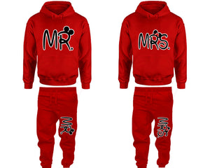 Mr and Mrs matching top and bottom set, Red hoodie and sweatpants sets for mens hoodie and jogger set womens. Matching couple joggers.