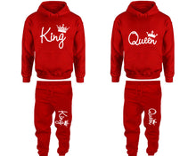 將圖片載入圖庫檢視器 King and Queen matching top and bottom set, Red hoodie and sweatpants sets for mens hoodie and jogger set womens. Matching couple joggers.
