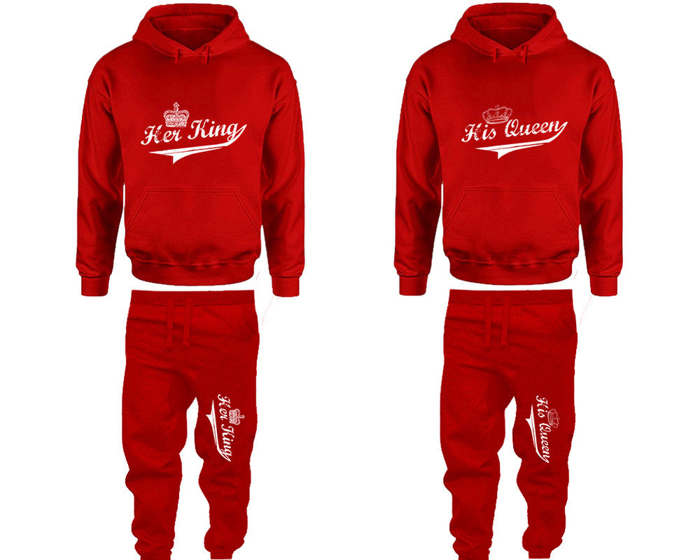 Her King and His Queen matching top and bottom set, Red hoodie and sweatpants sets for mens hoodie and jogger set womens. Matching couple joggers.