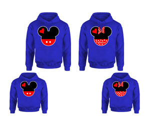 Mickey Minnie. Matching family outfits. Royal Blue adults, kids pullover hoodie.