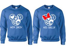 Load image into Gallery viewer, Her Jack and His Sally couple sweatshirts. Royal Blue sweaters for men, sweaters for women. Sweat shirt. Matching sweatshirts for couples
