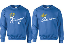 Charger l&#39;image dans la galerie, King and Queen couple sweatshirts. Royal Blue sweaters for men, sweaters for women. Sweat shirt. Matching sweatshirts for couples
